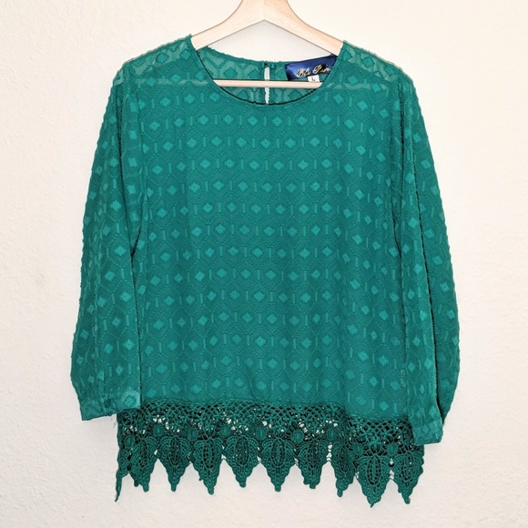 Francesca's Collections Tops -  FRANCESCA'S COLLECTIONS Teal Sheer Crochet Top